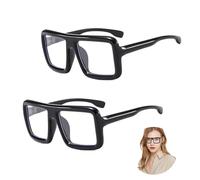 FUIPVGI 2 Pcs Oversize Retro Square Glasses, Thick Black Frames Clear Lens, Fashion Accessories, Classic Fake Nerd Glasses