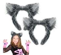 FUIPVGI 2 Pcs Plush Grey Wolf Ears Wolf Ears Accessory for Animal Fancy Dress, Animal Ears Headband Party Accessories for World Book Day Halloween Cosplay Party Dress Up (Dark gray)