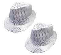 FUIPVGI 2 Pcs Sequin Hat, Glitter Jazz Caps, Disco Hip-Hop Sequin Hat Fancy Dress, Fedora Gangster Cap for Jazz Dancers Rapper Cowboy Mardi Gras, Retro 70 Theme Dance Party (Silver)