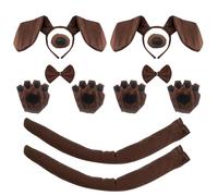 FUIPVGI 2 Set Dog Fancy Dress Costumes Included Dog Ears Headband Bowtie Fake Nose Tail Puppy Paw Gloves,Dachshund Dog Set,Puppy Dog Costume,Dog Costume for Kids Adults for Halloween Cosplay (Brown)