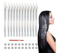 FUIPVGI 2400 Strands Glitter Tinsel Hair Extension 47 Inches Hair Tinsel with Tools, Sparkling Shiny Hair Tinsel Kit, for Fairy Girls Women Kids Christmas New Year Festival Party (Silver) (Silver)