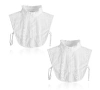 FUIPVGI 2Pcs Fake Collar Detachable Detachable Half Shirt, Women's Detachable Collar, White Lace Women's Blouses & Shirts, False Collar Blouse Top Detachable Blouse Collar for Women Girls (White)