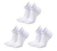 FUIPVGI 3 Pairs Toe Socks for Men Women, White Cotton Five Finger Running Socks Breathable Low Cut Athletic Ankle Sock for Daily Tennis Hiking Jogging Golf (White)