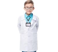 FUIPVGI 3 Pcs Kids Scientist Costume Scientist Doctor Fancy Dress, Kids Scientist Lab Coat Doctor Lab Coat with Work Card Glasses, Child Science Doctor Outfit for Role Play School Projects (White, L)