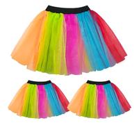 FUIPVGI 3 Pcs Ladies Neon Tutu Skirt, 80s Costume Neon Party Accessories, Rave Retro Outfit,Hen Party Running Costume 1980s, Tutu Fairy, Women Skirt, Ladies Fancy Dress Set (Rainbow)
