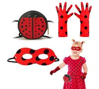 FUIPVGI 3 Pcs Ladybird Costume Accessories For Kids Ladybug Costume Mask, Miraculous Ladybug Costume, Ladybird Gloves, Ladybird Bag, for Ladybird Masquerade Halloween Christmas Birthday Party (Red)