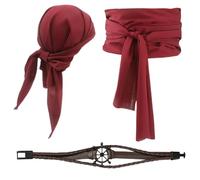 FUIPVGI 3 Pcs Pirate Costume Accessories Set, Medieval Women Pirate Fancy Dress Accessories, Pirates Bandana and Sash Belt, Anchor Pendant Bracelet, for Halloween Party, Cosplay, Carnival (Red)