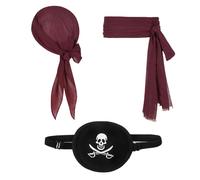 FUIPVGI 3 Piece Pirate Accessories Set - Bandana and Sash Belt, Eye Patch, Medieval Renaissance Wine Red Costume Accessories for Women Men Halloween (3 PCS)