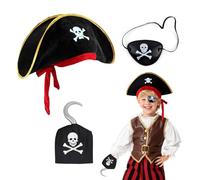 FUIPVGI 3 Pieces Pirate Accessories, Captain Pirate Costume Accessories for Kids Adults Including Hat Eye Patch Hook for Halloween Pirates Party Carnival Cosplay (Black)