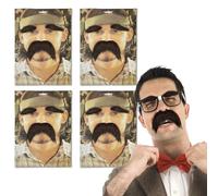 FUIPVGI 4 Packs Fake Moustache, Party Fake Beard, Self-Adhesive Novelty Mustache, Fake Moustache Set Fancy Dress, Halloween Funny Mustaches, for Adults Kids Masquerade Party Favor Cosplay(Black brown)