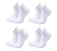 FUIPVGI 4 Pairs Five Finger Socks for Men Women, White Breathable Cotton Running Sock Toe Socks Low Cut Athletic Ankle Sock for Daily Tennis Hiking Jogging Golf (White)