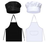 FUIPVGI 4 Pcs Chef Outfit Set, Adult Chef Hat and Apron with 2 Pockets, Suitable for Home Kitchen, Gardening, Cafes, Baking, School Outdoors (White, Black)