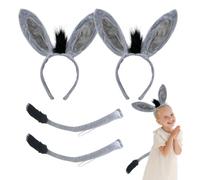 FUIPVGI 4 Pcs Donkey Animal Ears and Tail Costume Set, Animal Cosplay Headband, Donkey Fancy Dress Outfit, Headband with Ears Tail, for Carnival Halloween Parties Theme World Book Day (Grey)