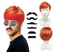 FUIPVGI 4 Pcs Ginger Wig With Sunglasses, Beard Headband - Boyband Orange Rock Wig for Men's 60s 70s 80s Costume - Party Punk Carnival Accessories