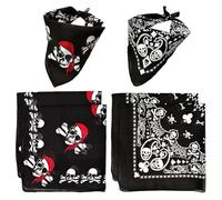 FUIPVGI 4 Pcs Skull Paisley Bandana with Double Sided, Crossbones Pirate Playing Card Bandana, Scarf Headband Neckerchief Head Wrap for Motorcycling,for Pirate Themed Parties and Halloween (Black)
