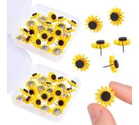 FUIPVGI 40pcs Decorative Sunflower Push Pins, Yellow, Plastic & Metal Steel, Perfect for Bulletin Boards & Notice Boards