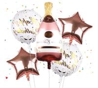 FUIPVGI 5 Pcs Champagne Balloon Set - Rose Gold Star Foil Balloons, Champagne Bottle & Wine Alcohol Themed for Birthday Party Decorations