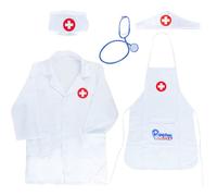 FUIPVGI 5 Pcs Doctor Costume for Kids, Doctors Set Doctors Outfit for Girls Boys, Doctor Nurse Coat Lab Coat with Cap Plastic Stethoscope for Role Play Halloween Cosplay Party (White)