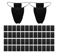 FUIPVGI 50 Pcs Disposable Thong Panties, Non-woven Thong, Disposable Bikini Panties, Travel Panties, for Sun Bed Spray Tan Waxing Treatment Spa, Disposable T Strap Thong, One Size (Black)