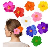 FUIPVGI 9 Pcs Hawaiian Hair Clips for Women Plumeria Hibiscus Hair Clip Bohemian Flower Hairpins, Artificial Tropical Flower Clips, Bridal Rose Hair Pins, for Hawaiian Seaside Holiday (9 Colors)