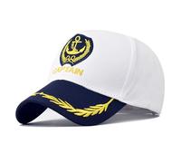 FUIPVGI Captain Hat Sailor Baseball Cap, Costume Accessory Yacht Hat with Gold Embroidery Anchor Skippers Cap, Marine Admiral Party, Adjustable, for Fancy Dress, Club Pub Party (White)
