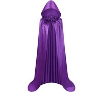 FUIPVGI Extra Long Hooded Satin Cloak, 59" Long Cape Grim Reaper Vampire Wizard Cape, Cloak Knight Cosplay Costume for Carnival Halloween Fancy Dress Wizard Costume (Purple)