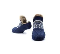 FUIPVGI Slipper Socks for Women Men,Knitted Thick Fleece Lined Warm Non Slip Slipper Socks,Winter Fluffy Grip Socks for Floor Bed House (Navy Blue) (UK, Numeric, 4, 7, Regular, Regular, Navy Blue)