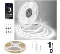 FUIQI COB LED Strip 7.5M,Dimmable Dotless LED Strip Lights with Smart App and Remote,24V Cool White 6000K with Power Supply,8mm Wide,CRI>90 LED Lights for Indoor Room,Kitchen,cabinets,Mirrors