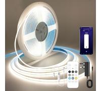 FUIQI COB LED Strip Light 10M,24V Dimmable Dotless LED Strip with App and Remote dimmable,Natura White 4000K,8mm Wide,CRI>90,cutable Strip Lights with Power Supply for Bedroom,Kitchen,cabinets