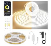 FUIQI COB LED Strip Light 10m,2pin CCT Dimmable Strips Light,2700K-6500K,8mm Wide,CRI90+ 24V Strip Lights Kit with Bluetooth APP Control/Music Mode,for Bedroom,Kitchen,DIY Lighting