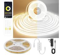 FUIQI COB LED Strip Light 3m,3pin CCT Dimmable Strips Light,2700K-6500K,8mm Wide,CRI90+ 24V Strip Lights Kit with Bluetooth APP Control/Music Mode,for Bedroom,Kitchen,DIY Lighting