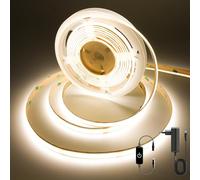 FUIQI COB LED Strip Light 3M,Dimmable Dotless LED Strip with Touch Controller,Natura White 4000K with Power Supply,8mm Wide,CRI>90 24V LED Band for Indoor Room,Kitchen,Bookshelf,Mirrors
