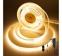 FUIQI COB LED Strip Light 3M,Dimmable Dotless LED Strip with Touch Controller,Warm White 2700K with Power Supply,8mm Wide,CRI>90 24V LED Band for Indoor Room,Kitchen,Bookshelf,Mirrors