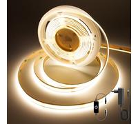 FUIQI COB LED Strip Light 3M,Dimmable Dotless LED Strip with Touch Controller,Warm White 3000K with Power Supply,8mm Wide,CRI>90 24V LED Band for Indoor Room,Kitchen,Bookshelf,Mirrors