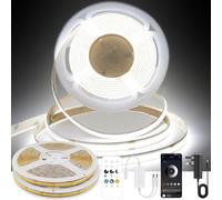 FUIQI Dotless COB LED Strip 15M,24V Dimmable Flexible LED Light Strip with App & Remote,Cool White 6000K,CRI>90,8mm Cuttable Self-Adhesive COB Tape for Kitchen,Bedroom,Mirrors Decoration