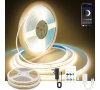 FUIQI Dotless COB LED Strip 20M,24V Dimmable Flexible LED Light Strip with App & Remote,Warm White 3000K,CRI>90,8mm Cuttable Self-Adhesive COB Tape for Kitchen,Bedroom,Mirrors Decoration