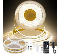 FUIQI Dotless COB LED Strip15M,24V Dimmable Flexible LED Light Strip with App & Remote,Natura White 4000K,CRI>90,8mm Cuttable Self-Adhesive COB Tape for Kitchen,Bedroom,Mirrors Decoration