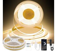 FUIQI Dotless COB LED Strip15M,24V Dimmable Flexible LED Light Strip with App & Remote,Warm White 2700K,CRI>90,8mm Cuttable Self-Adhesive COB Tape for Kitchen,Bedroom,Mirrors Decoration