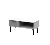 Ready Assembled Hirato 2 Drawer Lamp Table Carini Walnut Black Wood Legs