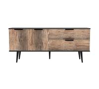 Fuji 2 Drawer 2 Door Wide Sideboard In Vintage Oak & Black (Ready Assembled)