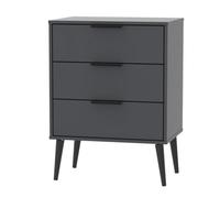 Welcome Furniture Ready Assembled Hirato 3 Drawer Black Midi Chest With Black Wooden Legs, Black