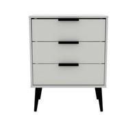 Welcome Furniture Ready Assembled Hirato 3 Drawer Grye/White Midi Chest With Black Wooden Legs, White