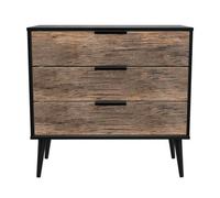 Fuji 3 Drawer Chest In Vintage Oak & Black (Ready Assembled)