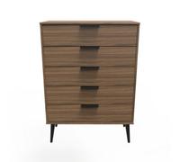 Welcome Furniture Ready Assembled Hirato 5 Drawer Chest - Carini Walnut, Brown