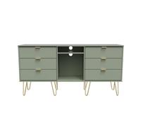 Ready Assembled Hirato 6 Drawer Tv Unit With Legs -Reed Green