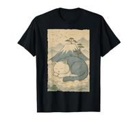 Fuji Catform Dreamy Cat Bonsai Cloud Ukiyo-e Manga Kanji Art T-Shirt