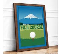 Fuji Golf Minimalist Retro Framed Wall Art Print A1 (84.1×59.4cm) Walnut, Wall Decor for Living Room, Bedroom, Office & Home, Ready to Hang, Art Gift