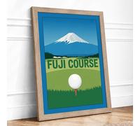 Fuji Golf Minimalist Retro Framed Wall Art Print A2 (59.4×42cm) Oak, Wall Decor for Living Room, Bedroom, Office & Home, Ready to Hang, Art Gift
