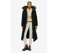 Fuji Long Hooded Jacket in Imitation Fur Black