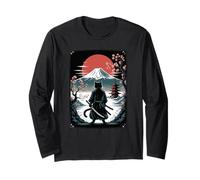 Fuji Mount Cat Japanese Art Sakura Sunrise by The Lake Long Sleeve T-Shirt